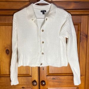 Art Class Girls Cream White Long Sleeve Button Up Cardigan
